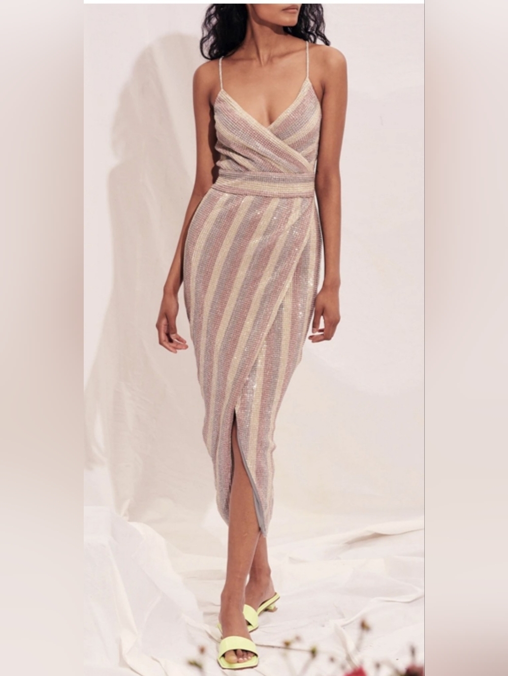 Saylor Meghan Faux Wrap Midi Dress in Multi.